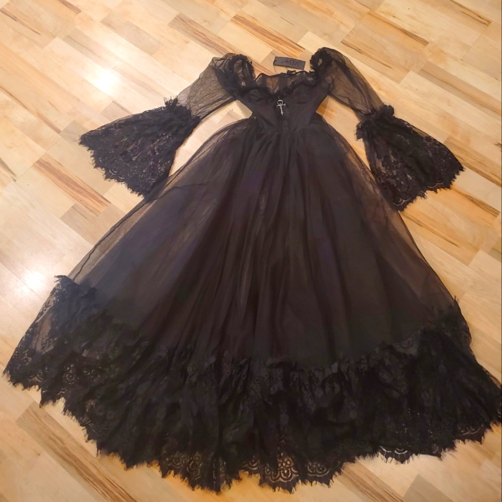 NWT Dolls Kill Widow Dance With Death Black Lace Dress